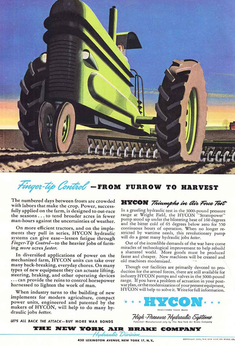 1944 Hycon: Furrow to Harvest, Tractor Vintage Print Ad