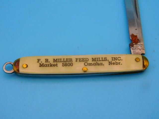 F.R. Miller Feed Mills Advertising Pocket Knife Omaha, Nebraska Colonial