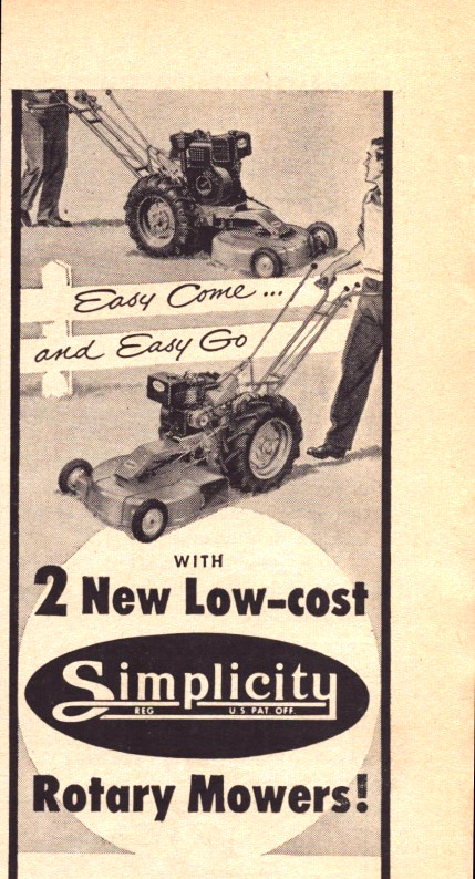 Simplicity Rotary Lawn Mowers Port Washington WI Workhorse Vintage Print Ad 1955