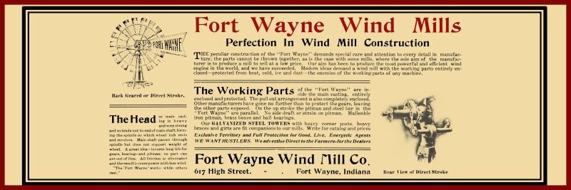 1905 Fort Ft. Wayne Wind Mill Co., Indiana NEW Metal Sign 6″x18″ Free Shipping