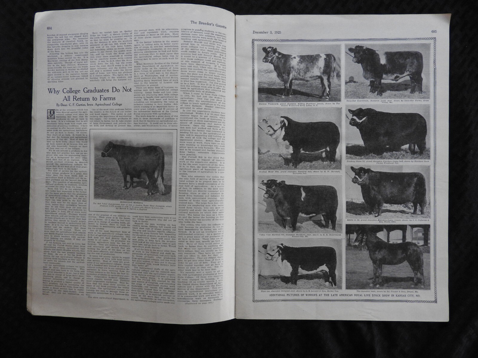 1925 Breeder’s Gazette Magazine – cattle rancher farmer horse show VERY GOOD