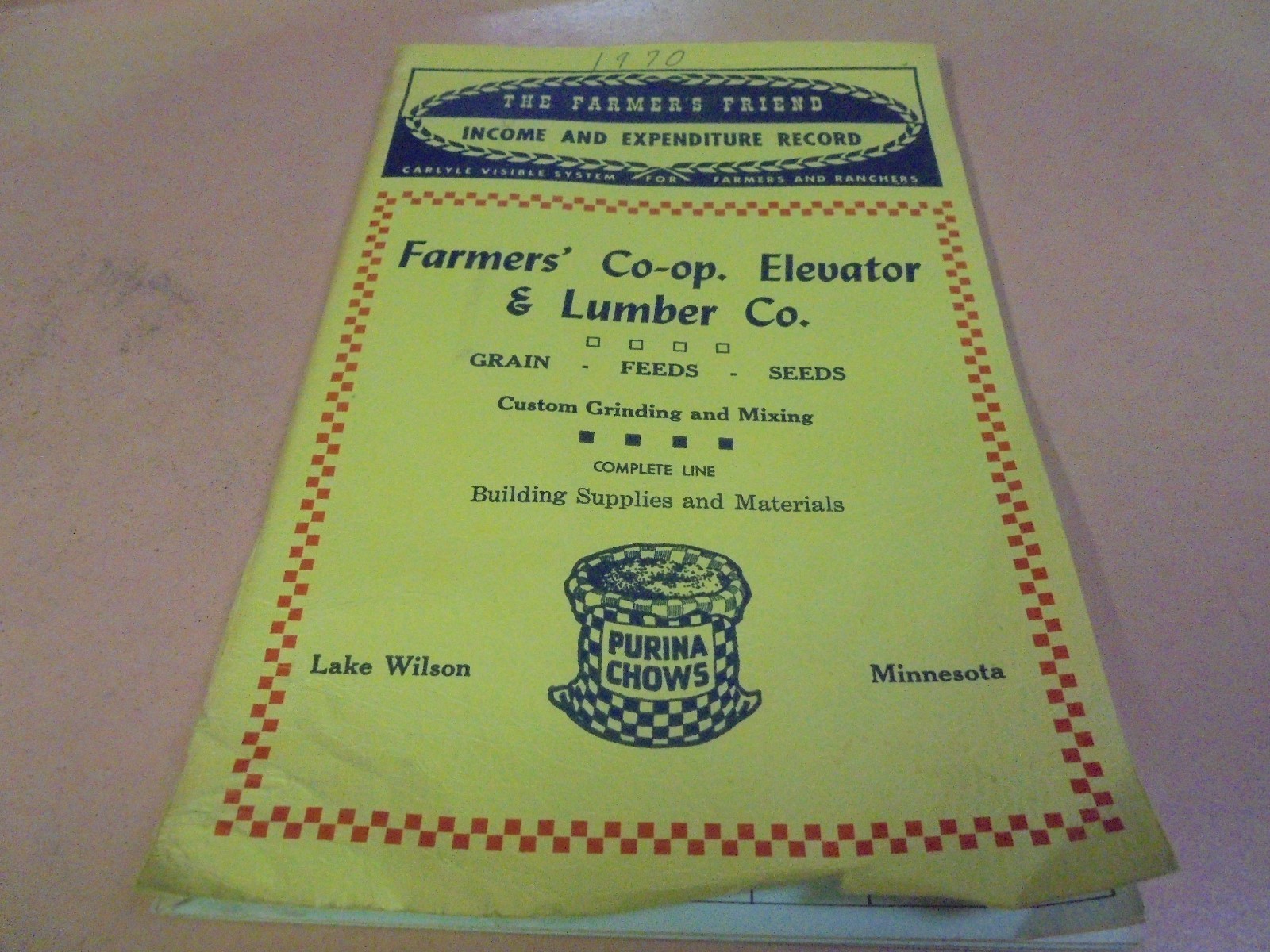 Vintage Farm Ledger Farmer’s Co-Op Elevator & Lumber Co. Lake Wilson, Minnesota