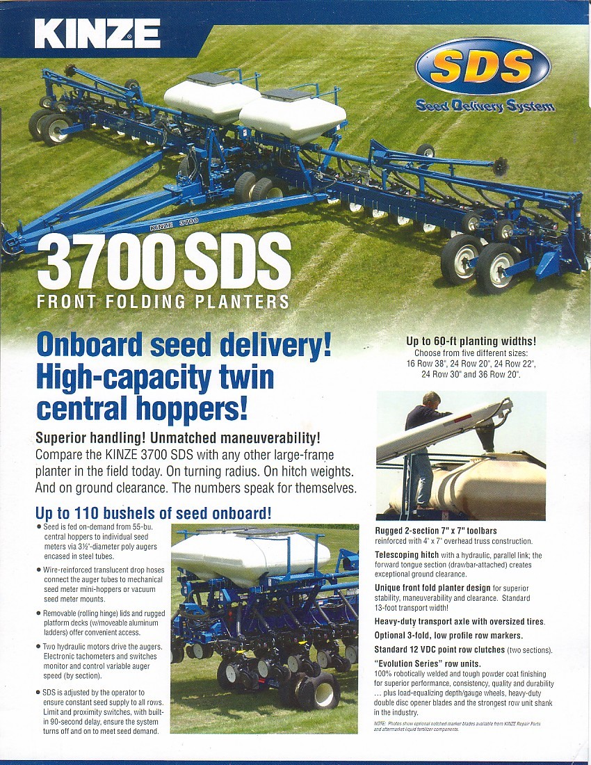 Farm Equipment Brochure – Kinze – 3700 SDS Front Folding Planter – 2007 (F2427)