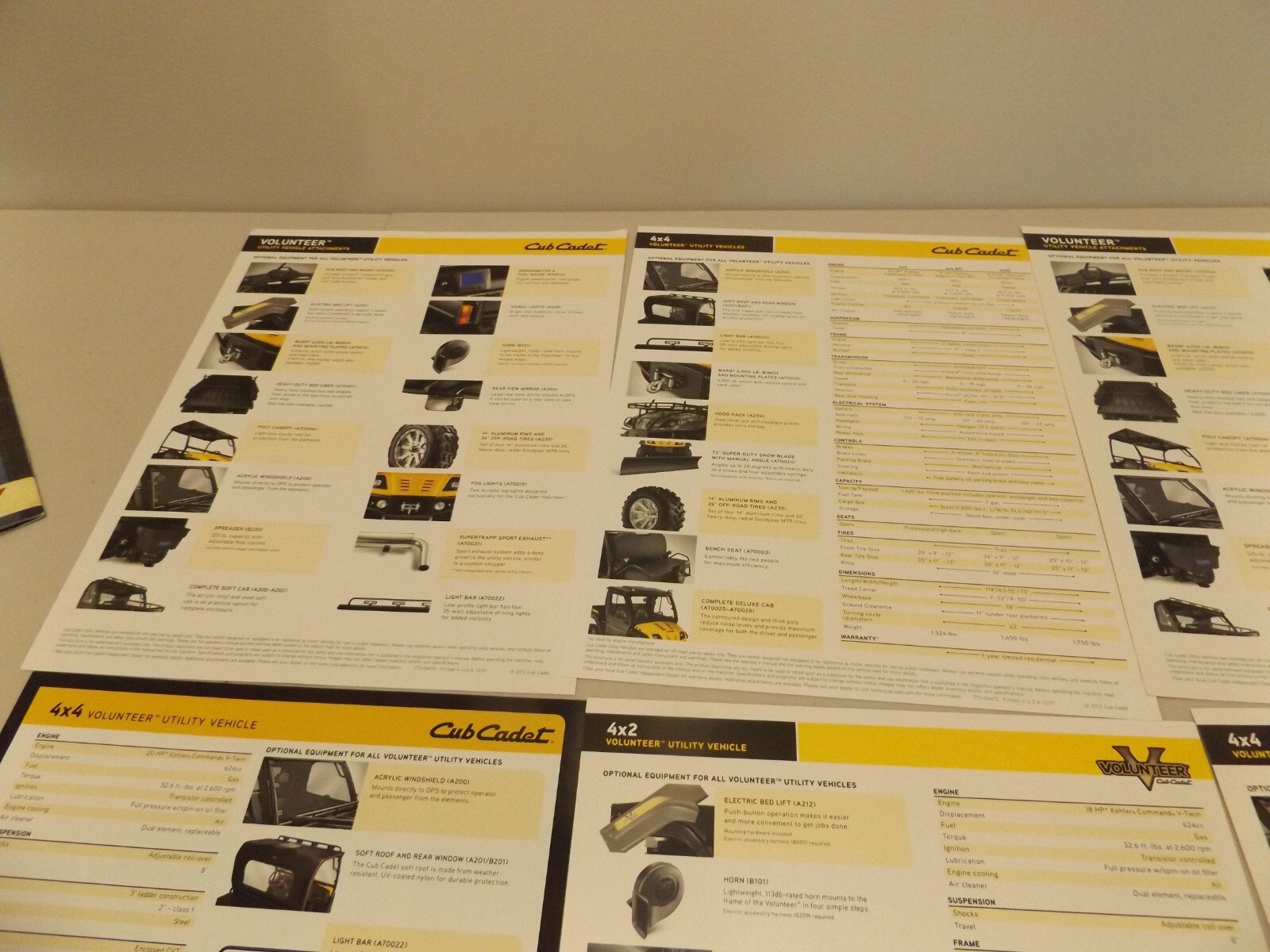 6-pc. CUB CADET VOLUNTEER UTILITY VEHICLES, LIT. 2009, 2010, 2011