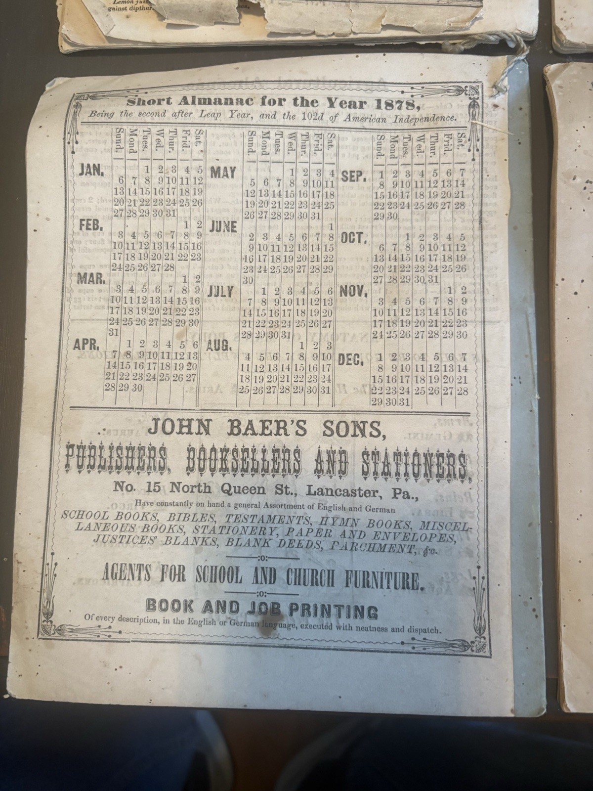 Lot Of 4 John Baer’s Agricultural Almanac Lancaster, PA Antique! 1876-1879