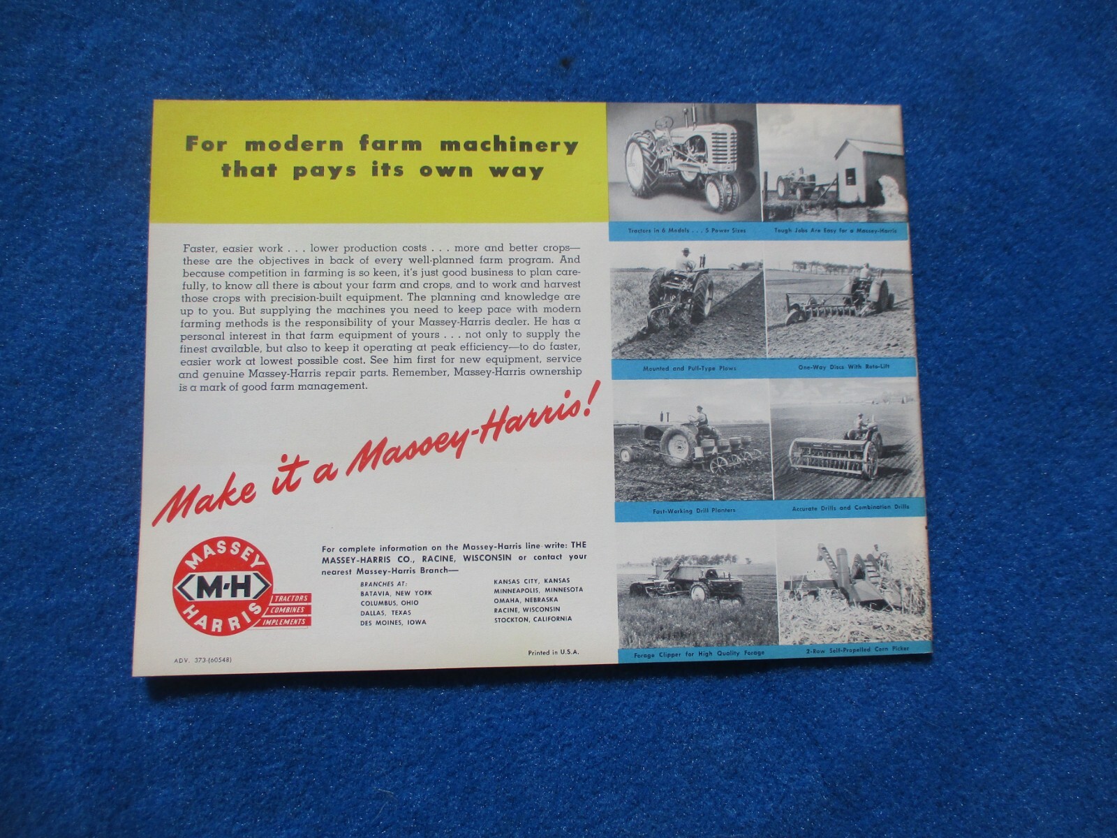 Massey Harris 1950’s Combine Sales Booklet Many Full Color Pages Original NOS