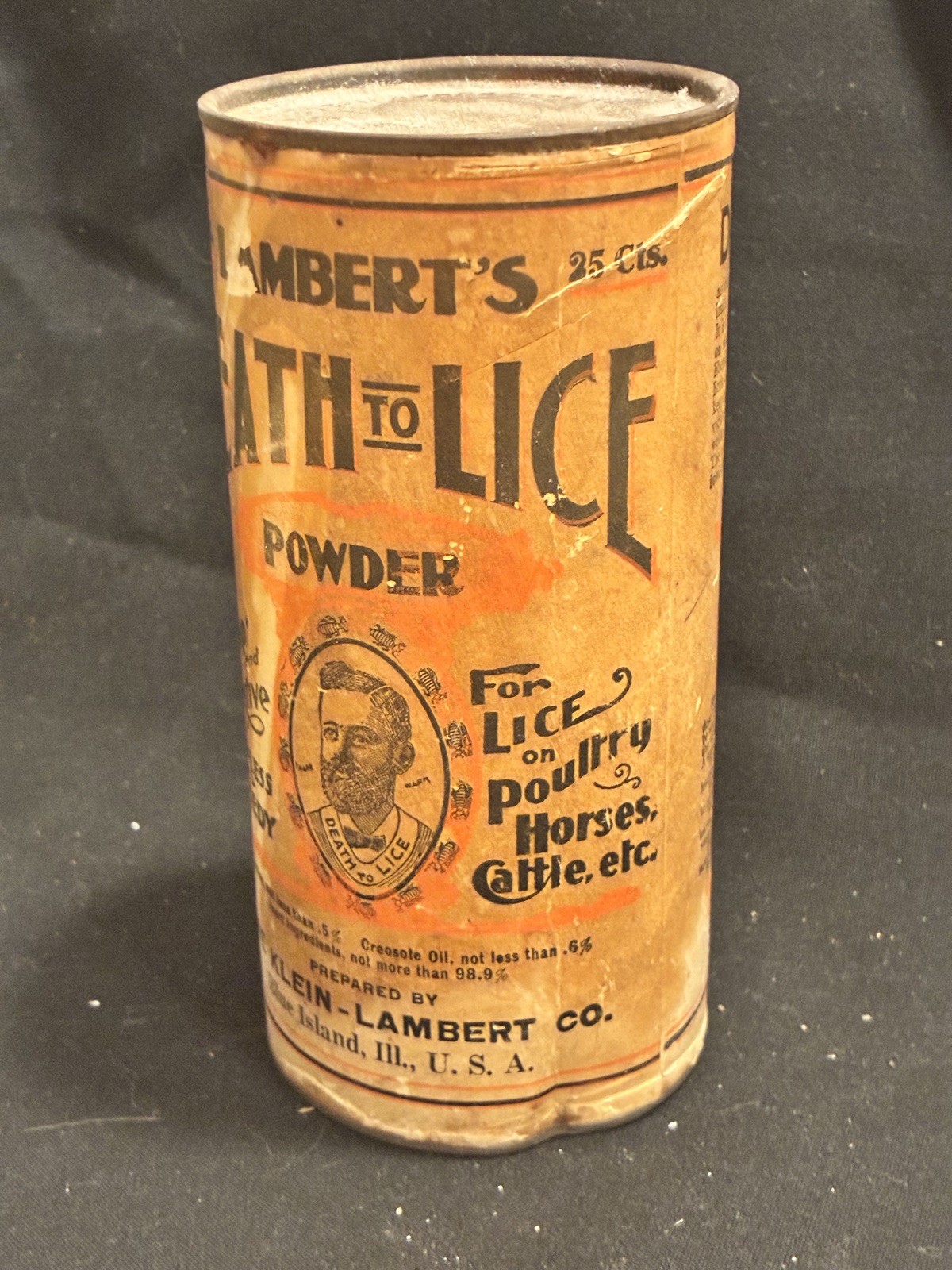 Lambert’s Death To Lice Powder – RARE Full Original Tin from 1905