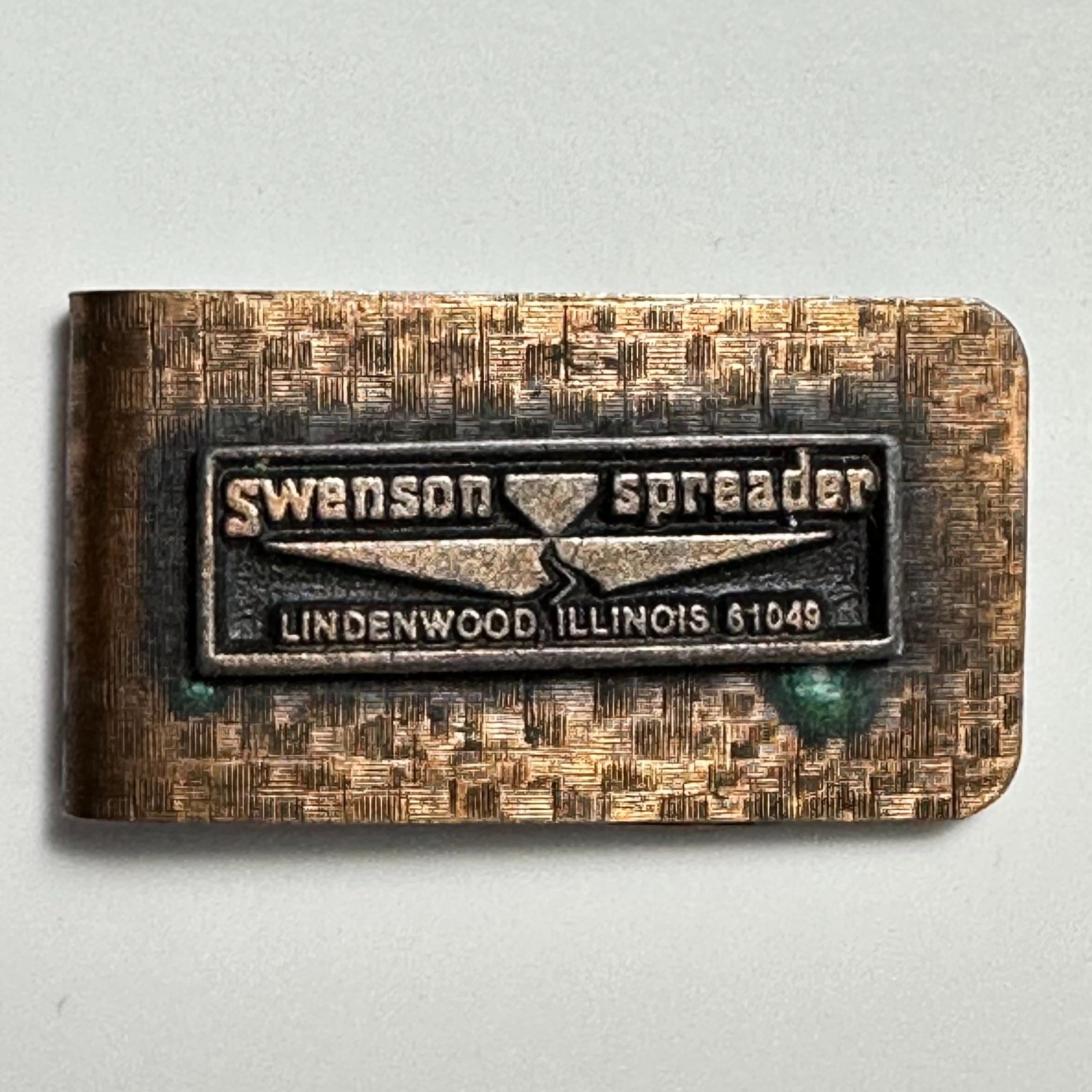 Swanson Spreader Lindenwood IL 1960s Copper Money Clip 1×1.75″