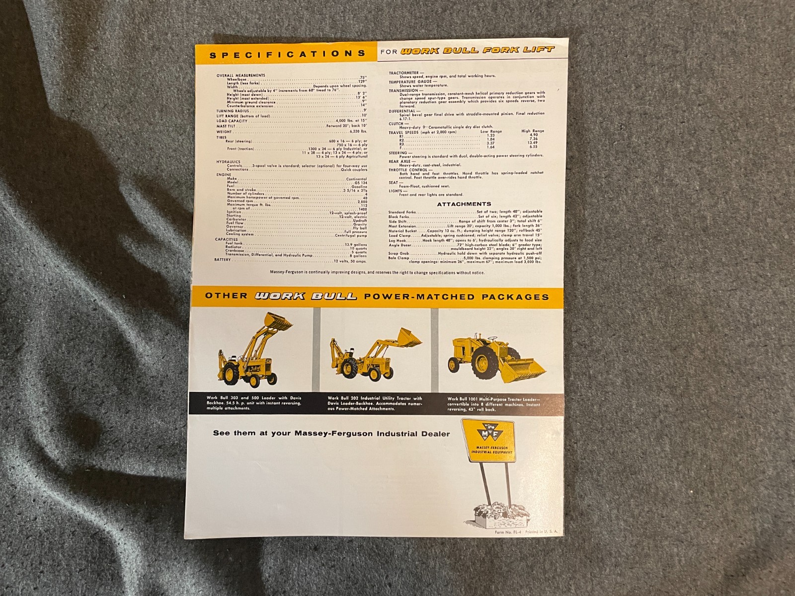 1950’s Massey Harris Ferguson Work Bulls Life Brochure Spec Sheet 4 Pages