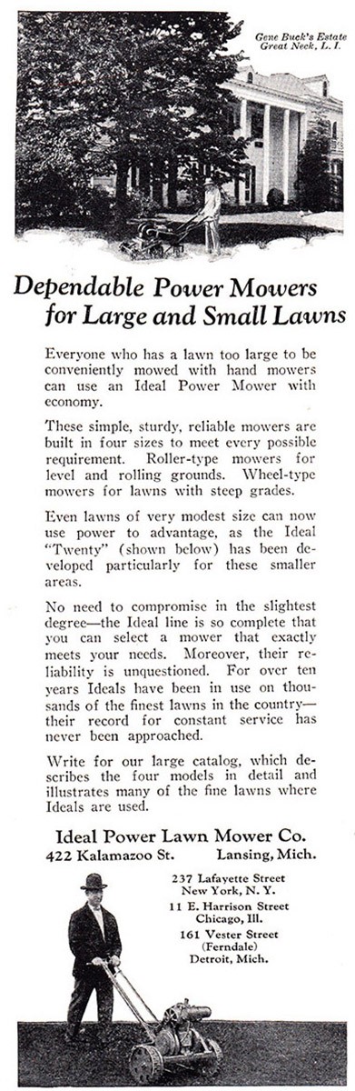 1927 Ideal Power Lawn Mower: For Large and Small Lawns Vintage Print Ad