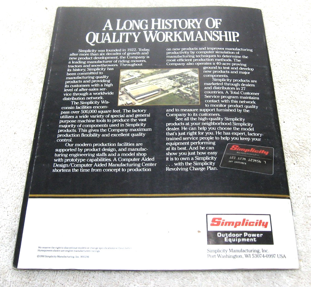 VINTAGE 1990 SIMPLICITY LAWN & GARDEN TRACTOR BROCHURE LT GTH