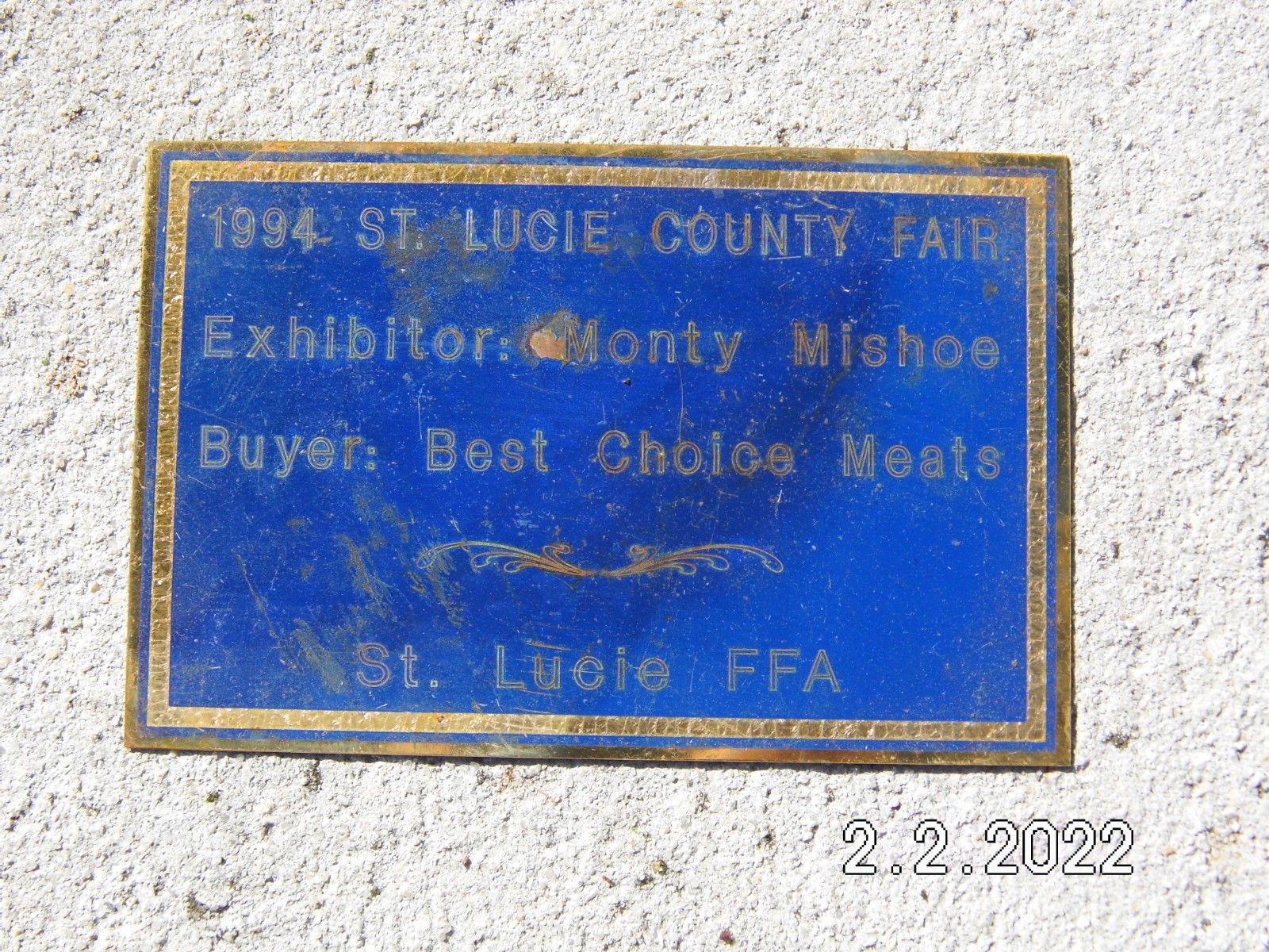 1994 St. Lucie FFA County Fair Exhibitor Plaque 5-7/8″x 3-7/8″ Best Choice Meats