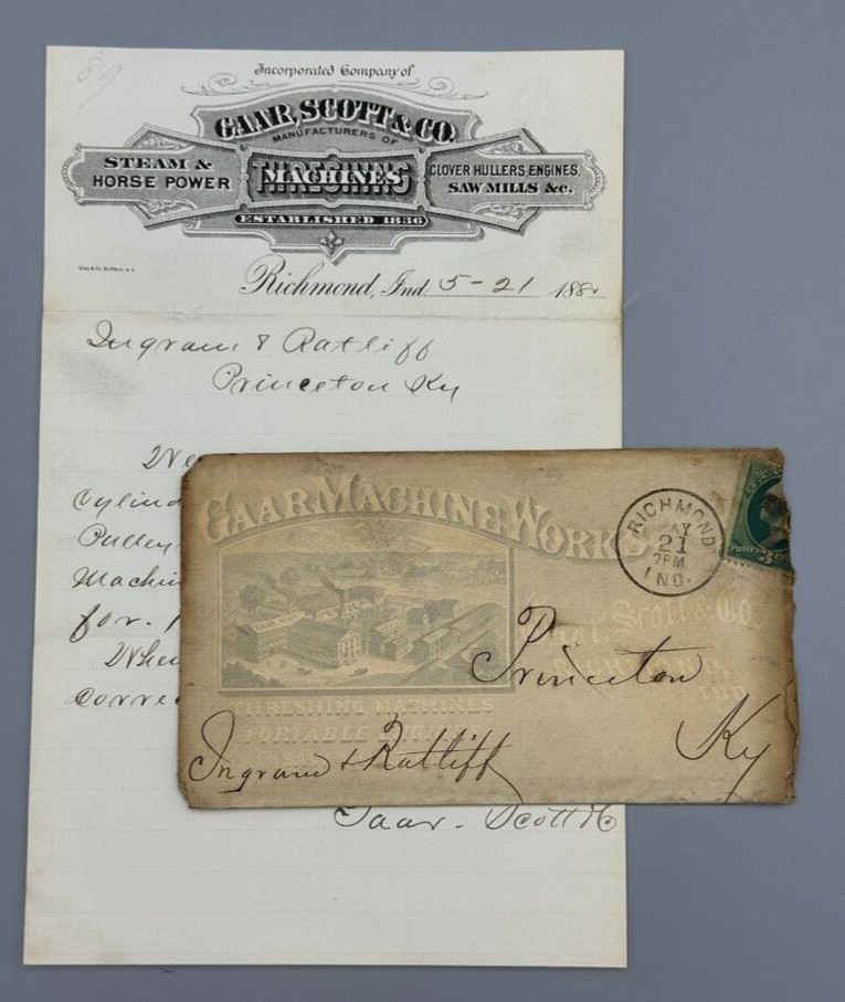 1880 GAAR SCOTT Co THRESHING Advertising FARM Postal Cover Antique RICHMOND IN