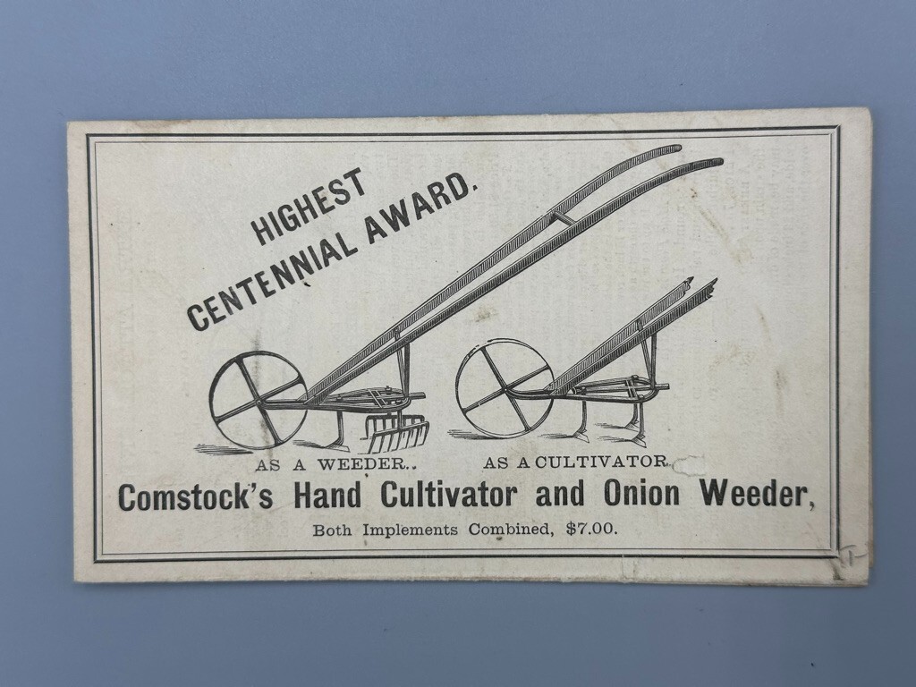 1870s COMSTOCK Cultivator Onion Weeder FARM Advertising EAST HARTFORD CONN