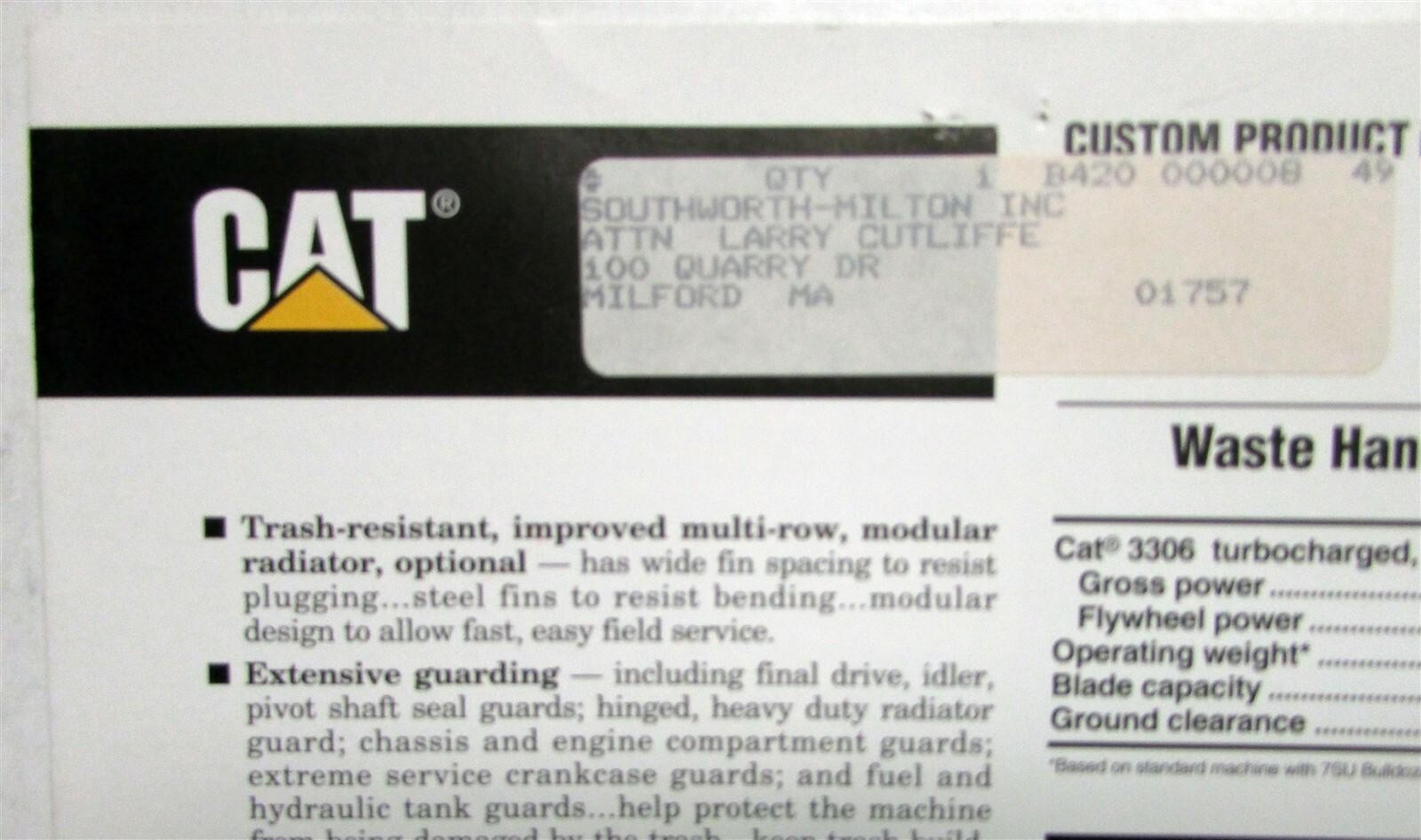 1994 Caterpillar D7H Waste Handling Construction Specs Sales Brochure
