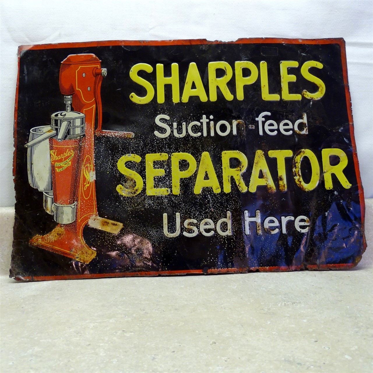 Vintage Tin Ad Sign Sharples Suction Feed Separator, Farm Dairy 19″ X 13.5″
