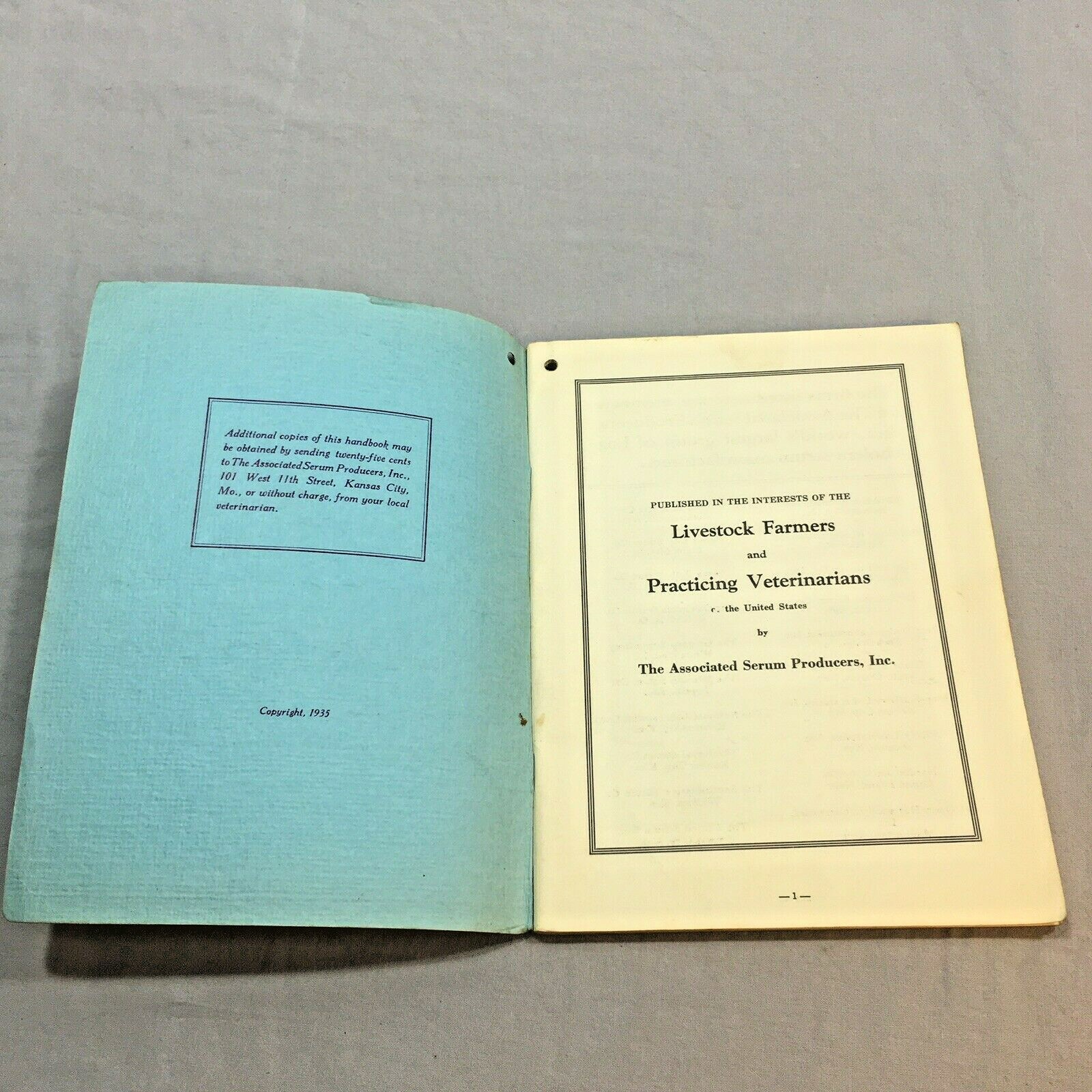 Vintage Agricultural Advertising for Associated Serum 1935 Livestock Handbook