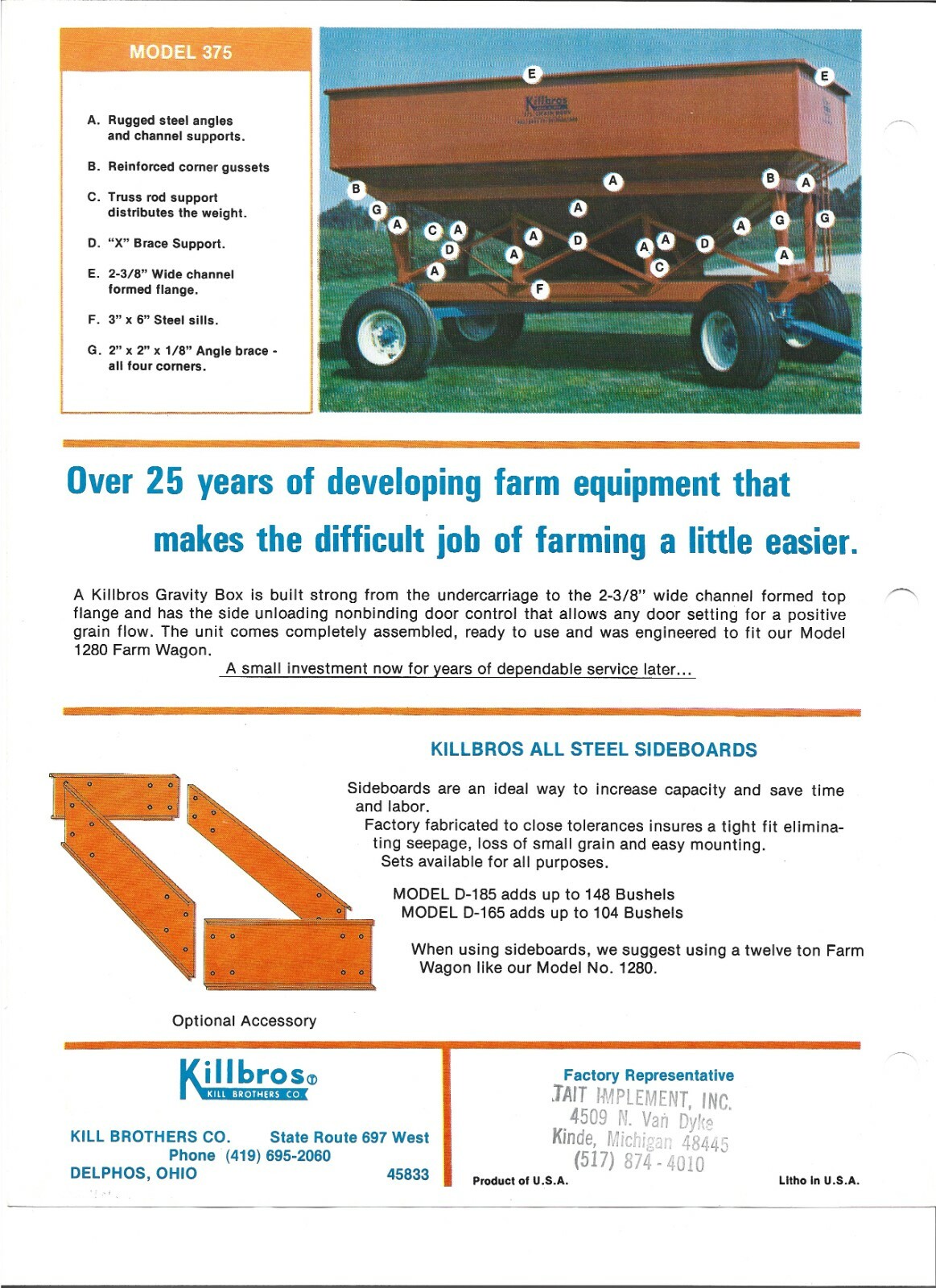 Original Killbros Model 375 Gravity Grain Box Sales Brochure Spec Sheet # 11780