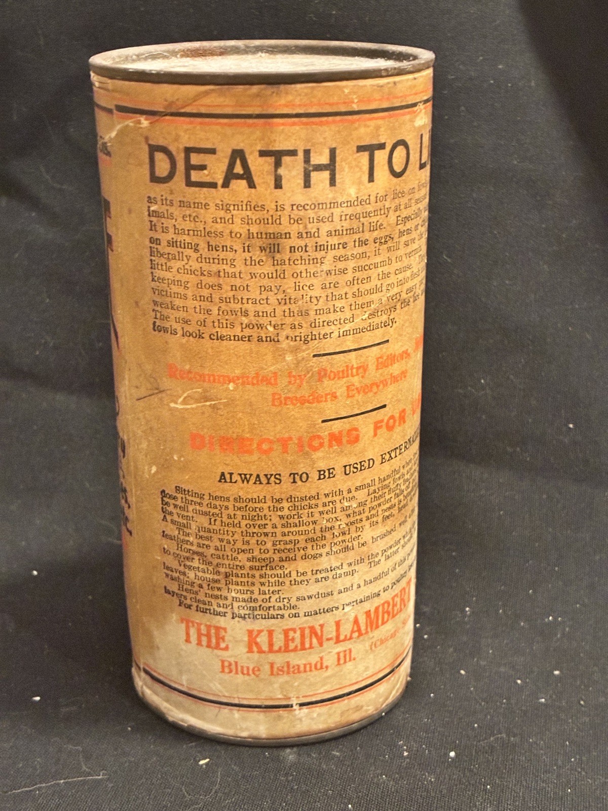 Lambert’s Death To Lice Powder – RARE Full Original Tin from 1905