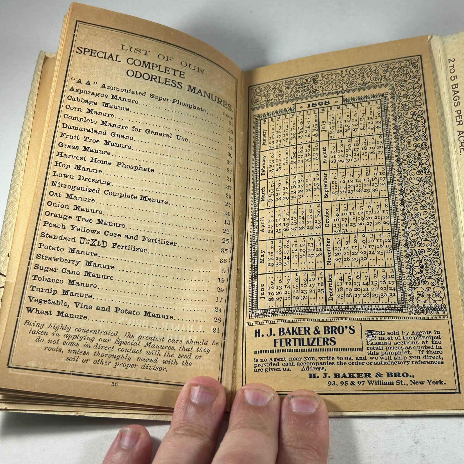 1898 Facts for Farmers H J Baker Fertilizers Manures Guide Advertising Brochure