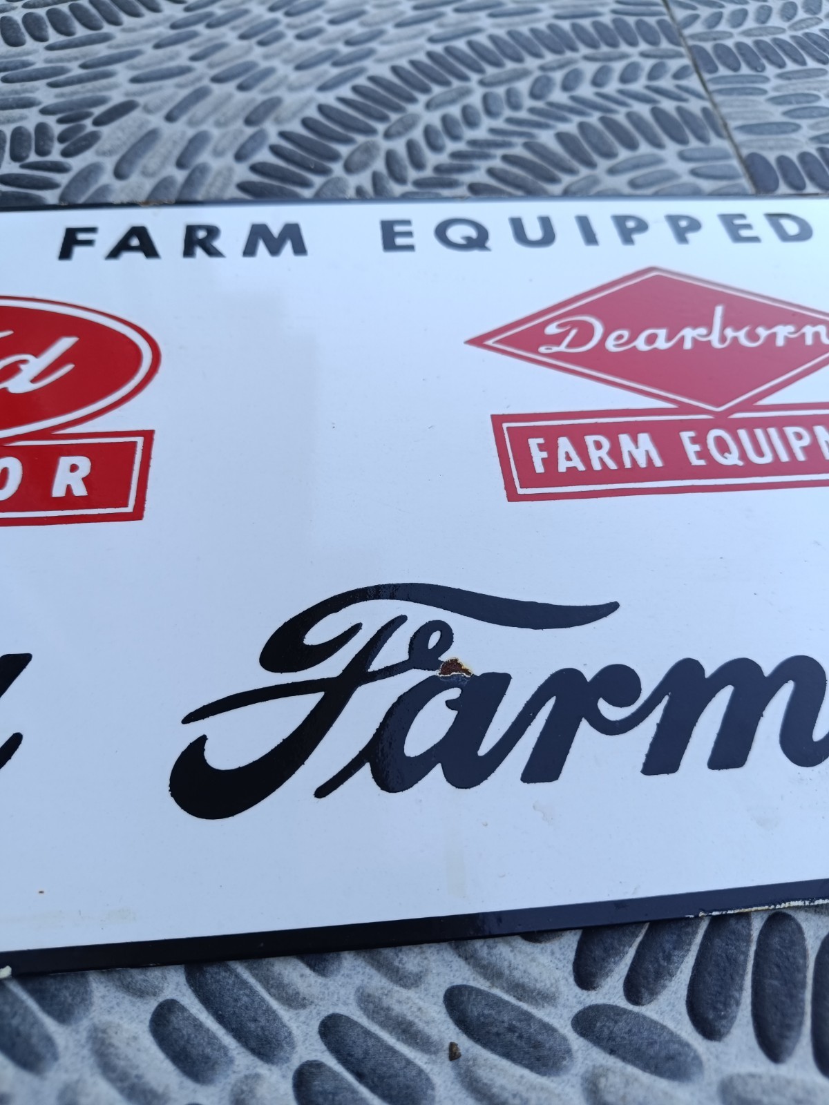 Rare Antique Not porcelain Vintage Model FORD Dearborn Painted PLATE Sign Farm