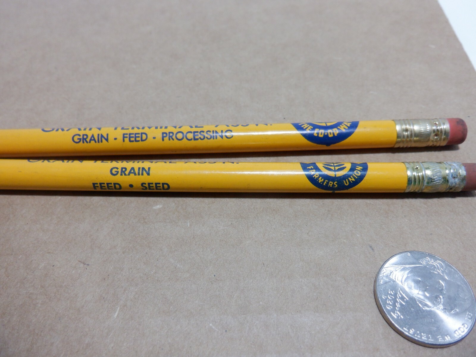 VINTAGE FARMERS UNION GRAIN TERMINAL ASS’N GTA PENCILS DIFFERENT UNSHARPENED NOS
