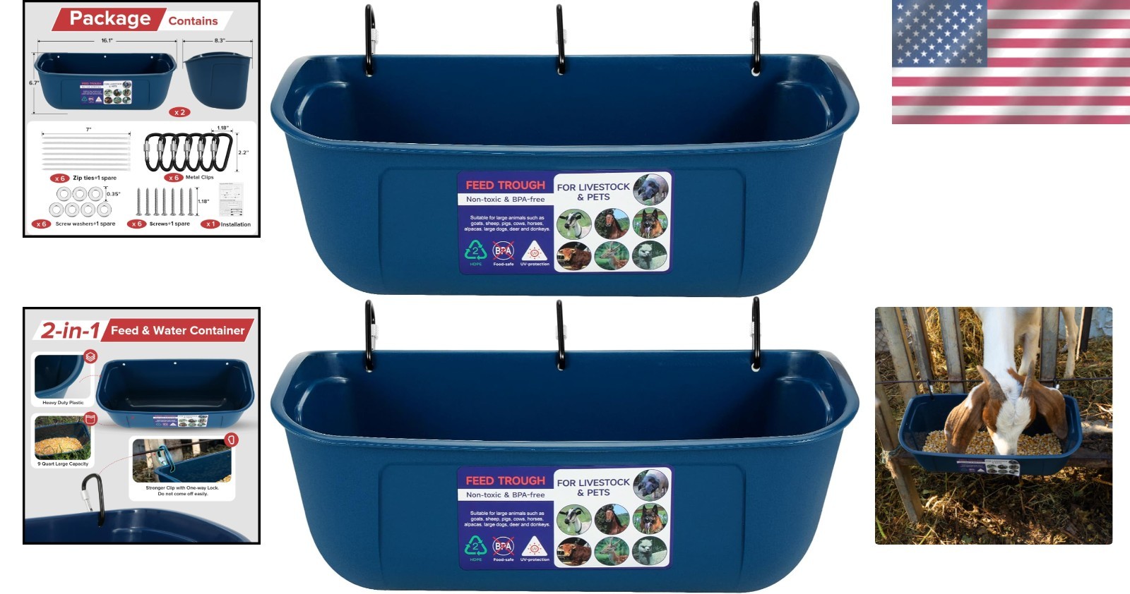 Comprehensive 2 Pack 9 Quart Livestock Feeders: Versatile & Safe Design