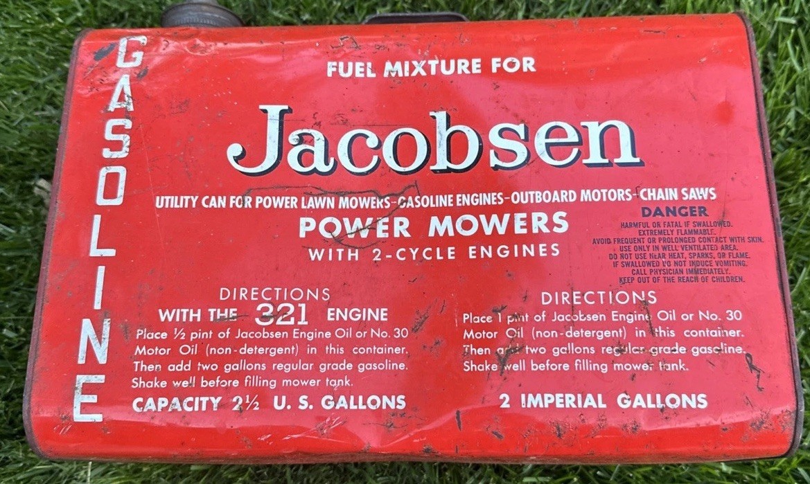 Vintage Jacobsen Metal Fuel Gas Gasoline 2-1/2 Gallon Tank Can Power Mowers