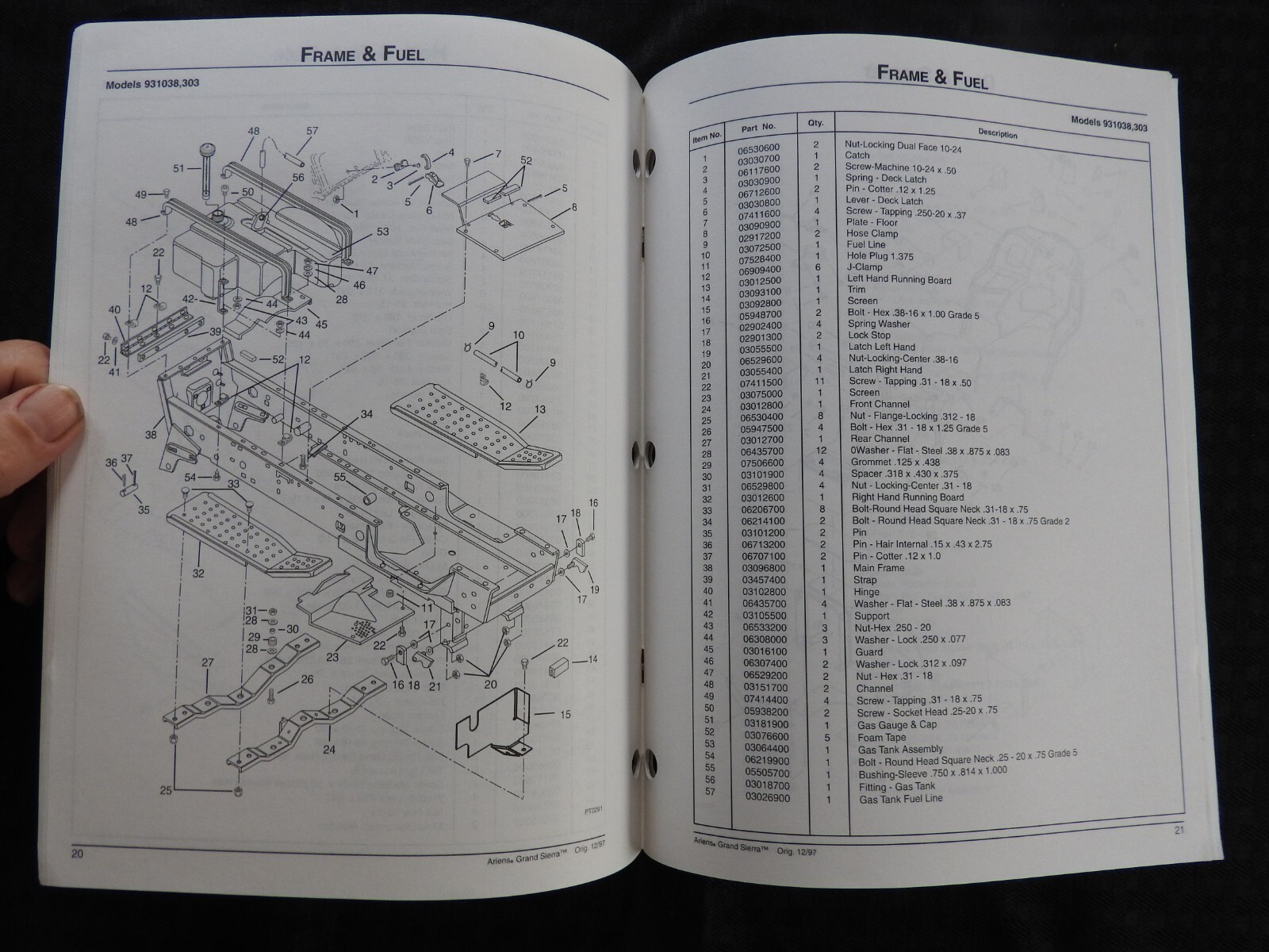 ARIENS GRAND SIERRA 038-GS22 303-GS22H LAWN TRACTOR PARTS CATALOG MANUAL