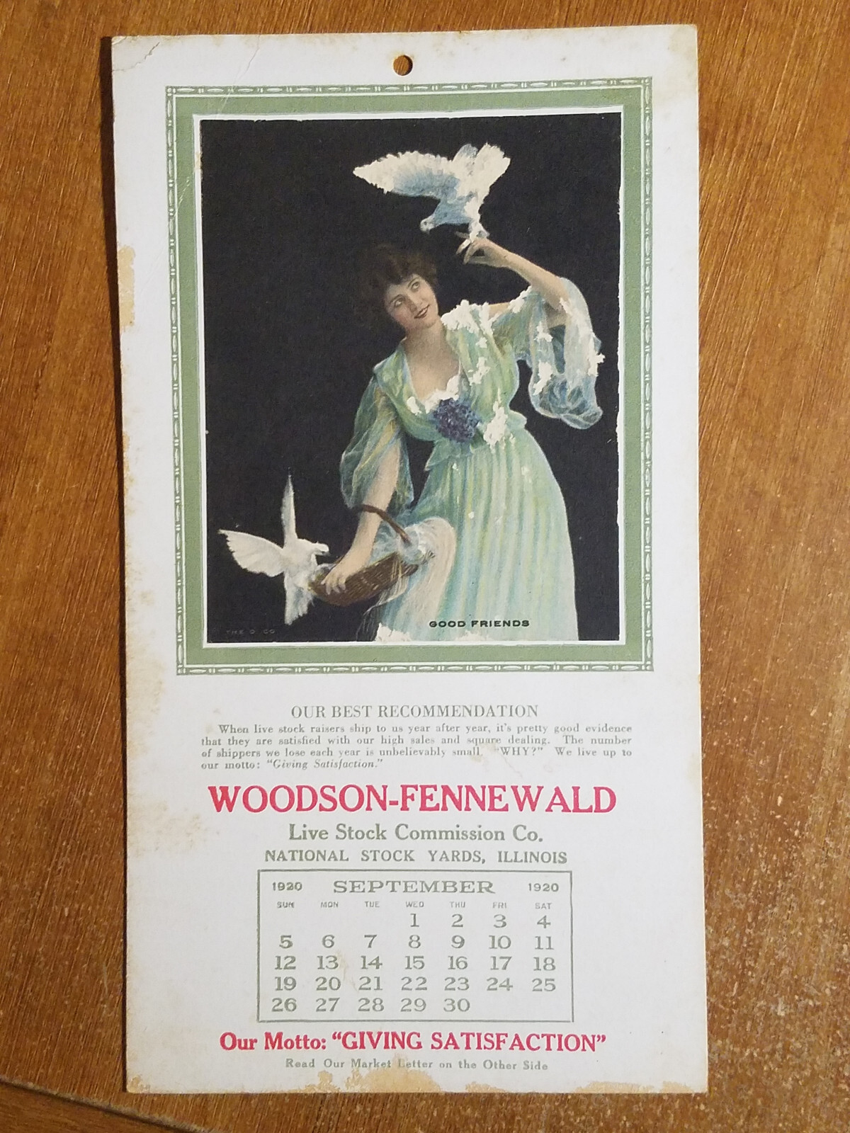 1920 Calendar, Woodson-Fennewald National Stock Yards, Illinois