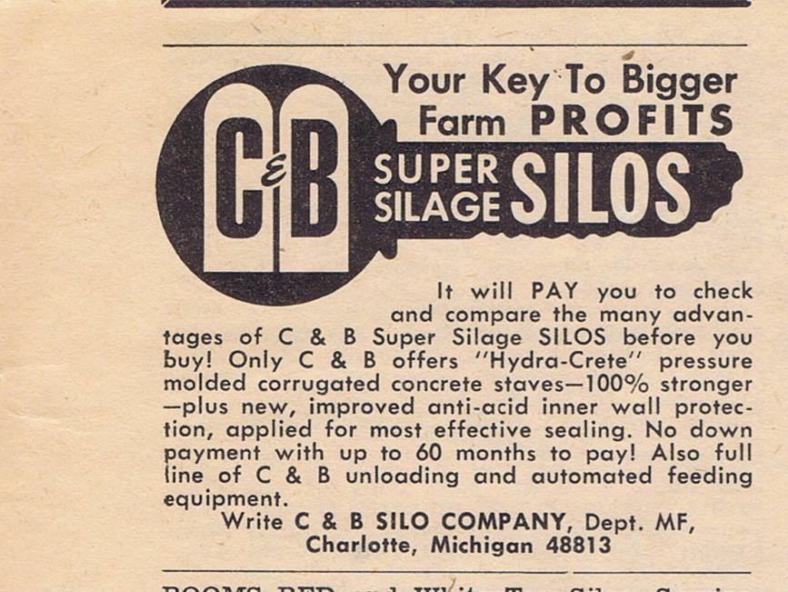 1968 Original Ads – C&B SILO COMPANY, CHARLOTTE, MI – 2 ADS