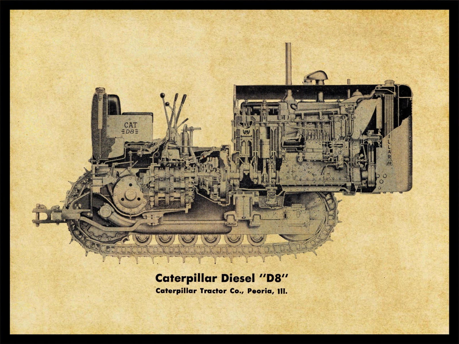 CAT D8 Tractor- Side Cutaway View NEW METAL SIGN: 12×16″ Free Ship.