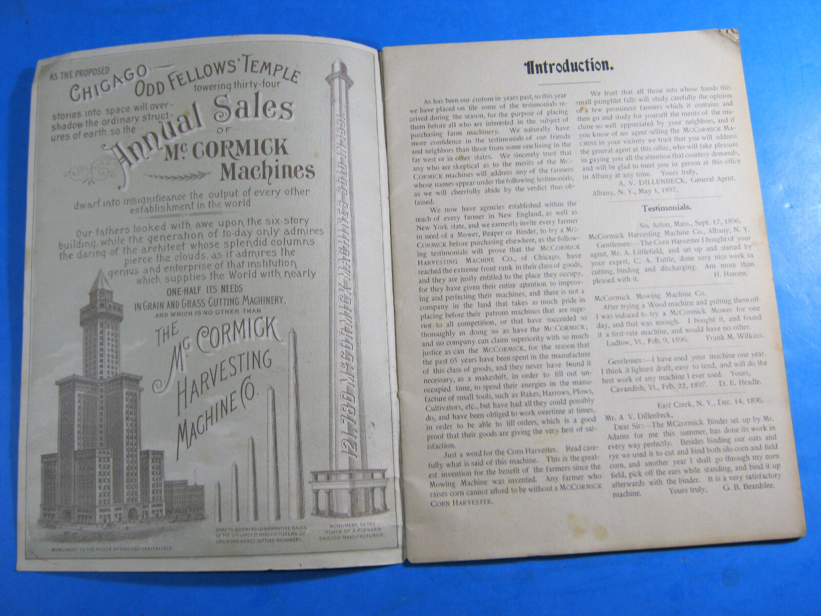 MCCORMICK HARVESTING MACHINE MOWER BINDER ODD FELLOWS BUILDING CHICAGO booklet