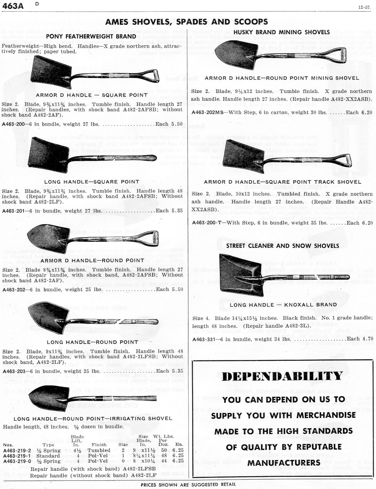 1958 Print Ad of Ames Armor D Shovels, Spades & Scoops
