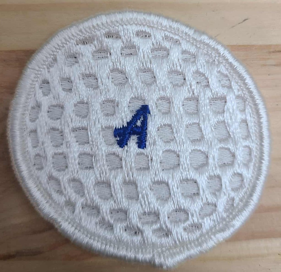 Vintage White Embroidered Patch with Blue Letter “A” – Sew Badge