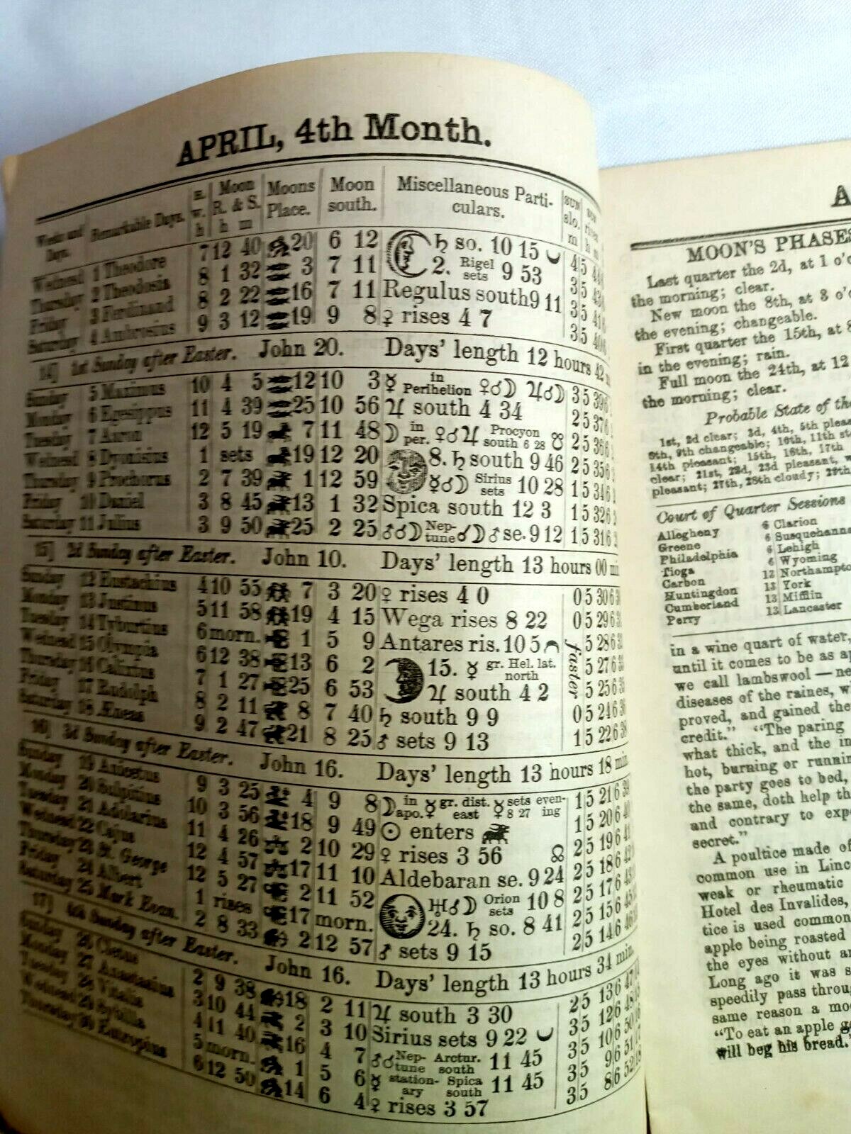 1891 John Bear Baer’s Agricultural Almanac Lancaster, PA Antique Farmers Vintage