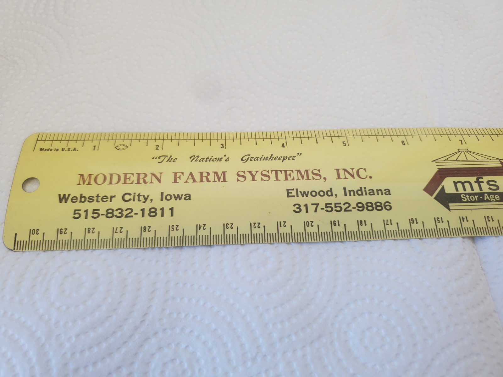 12″ Metal Ruler Modern Farm Systems Webster City Iowa Elwood Indiana Grain Bins