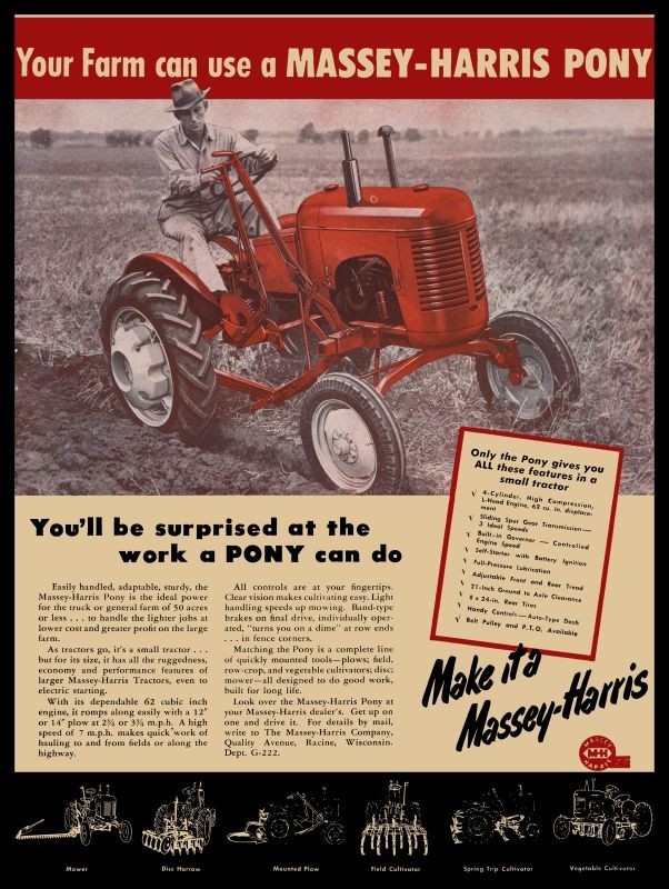 1947 Massey Harris PONY Farm Tractor NEW Sign: 15×20″ USA Steel