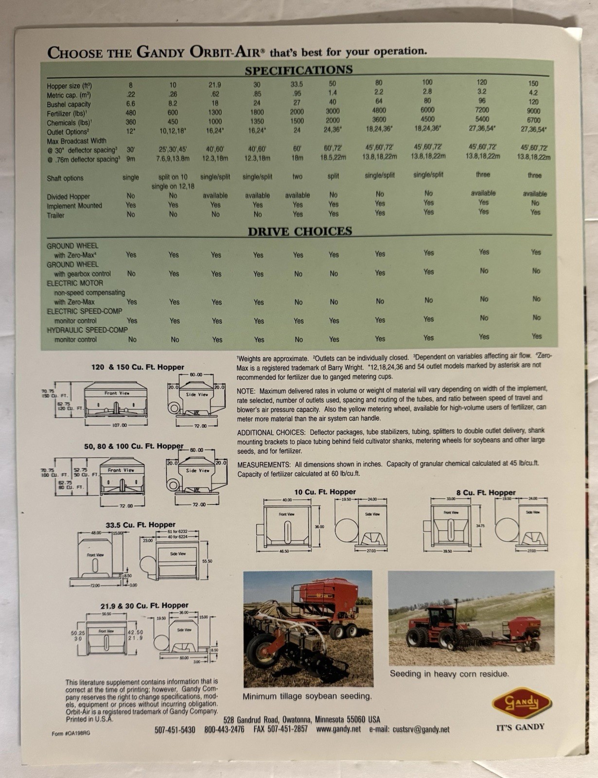 Vintage 1998 Grandy Orbit-Air Seeder Farm Equipment Dealer Sales Brochure