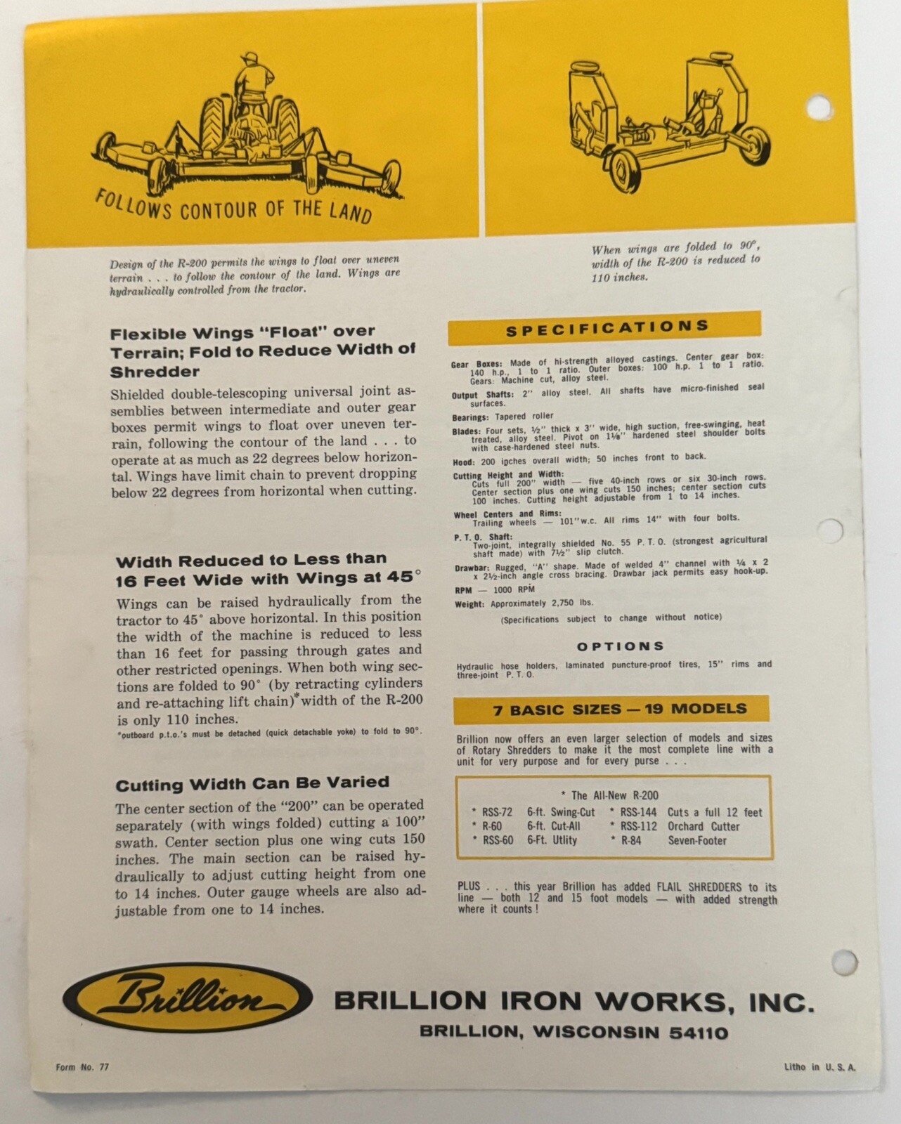 Vintage 1967 Brillion 200″ Rotary Shredder Farm Tool 2-page Sales Brochure