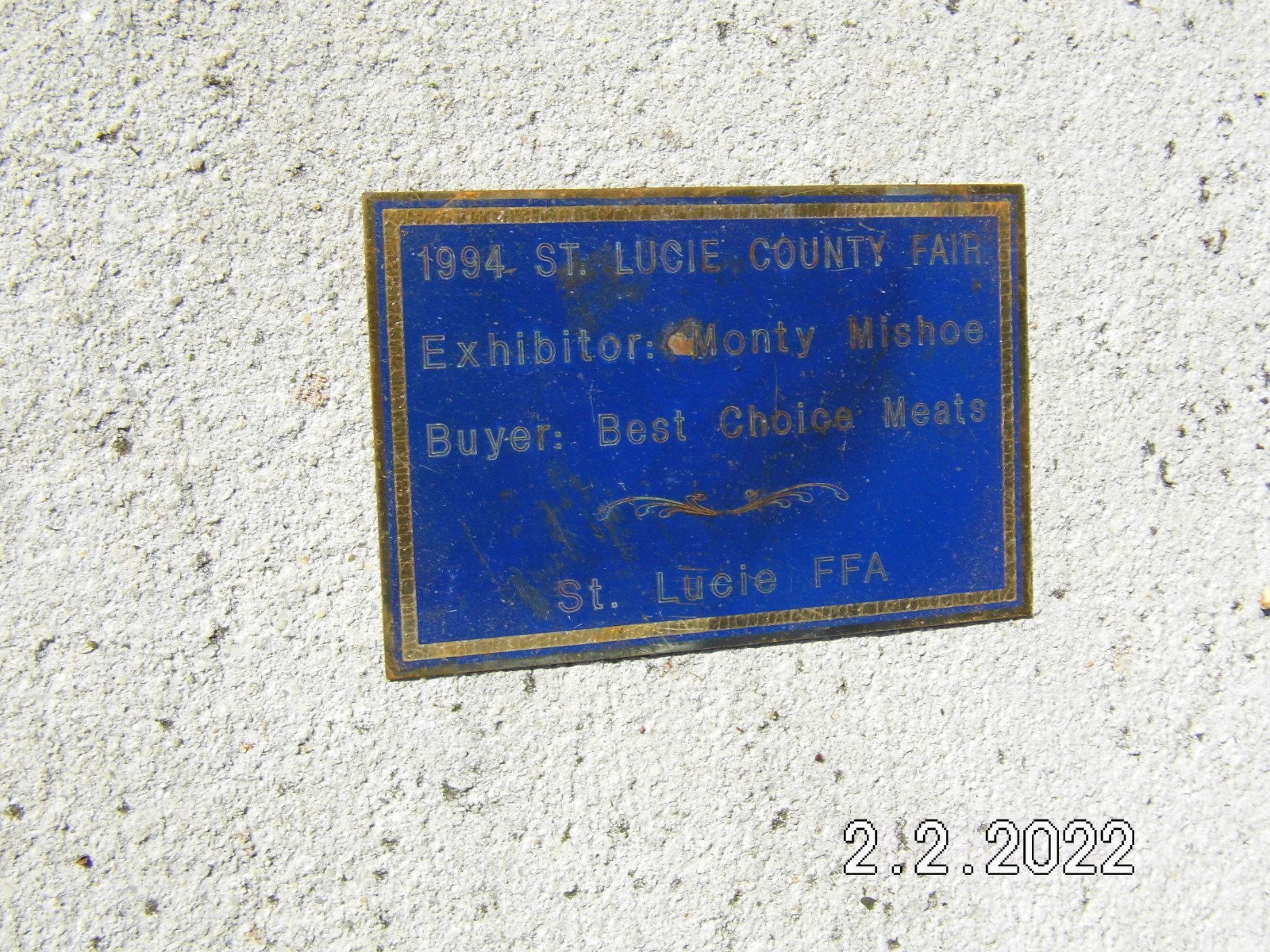 1994 St. Lucie FFA County Fair Exhibitor Plaque 5-7/8″x 3-7/8″ Best Choice Meats