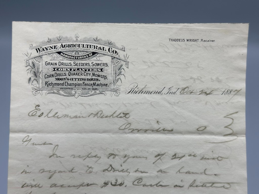 1887 WAYNE AGRICULTURAL Corn Planters FARM Advertising RICHMOND Indiana