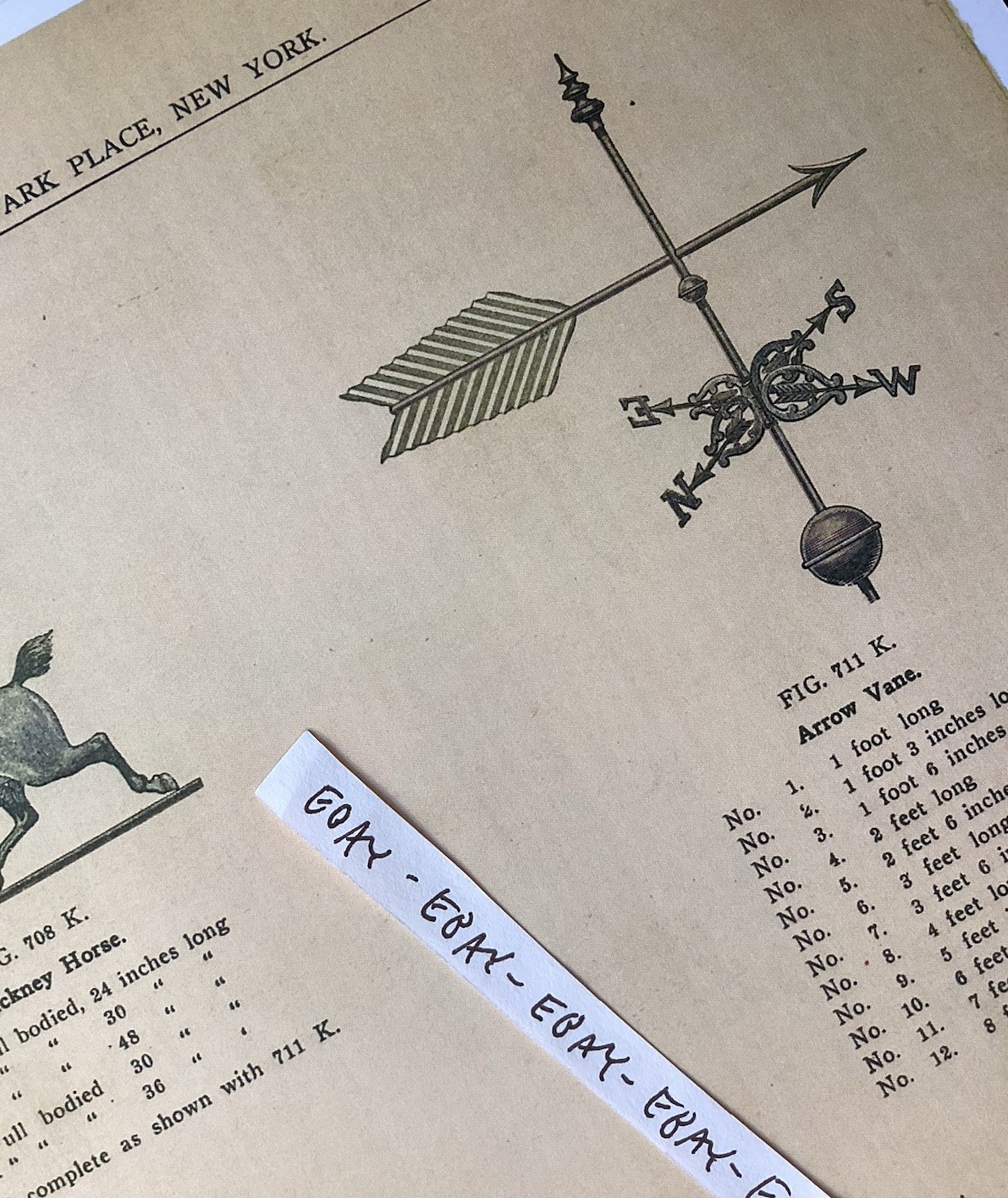 1800’s HORSE, FISH, ARROW, BANNERET WEATHER VANE J.W. FISKE IRON WORKS RARE AD