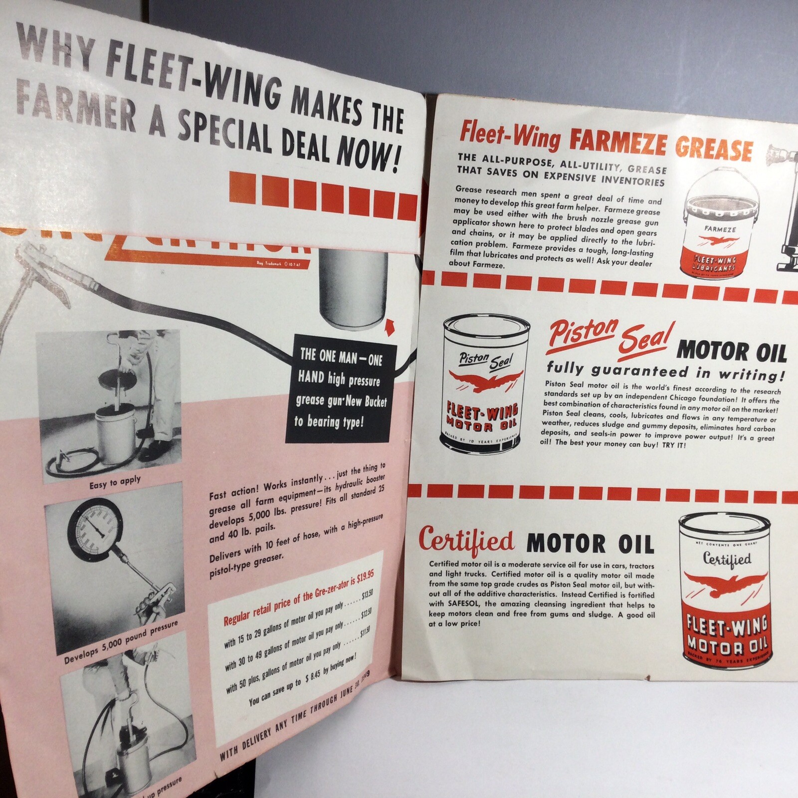 1949 FLEET-WINGS FARM PRODUCTS DEAL’S BROCHURE FOLD-OUT CATALOG