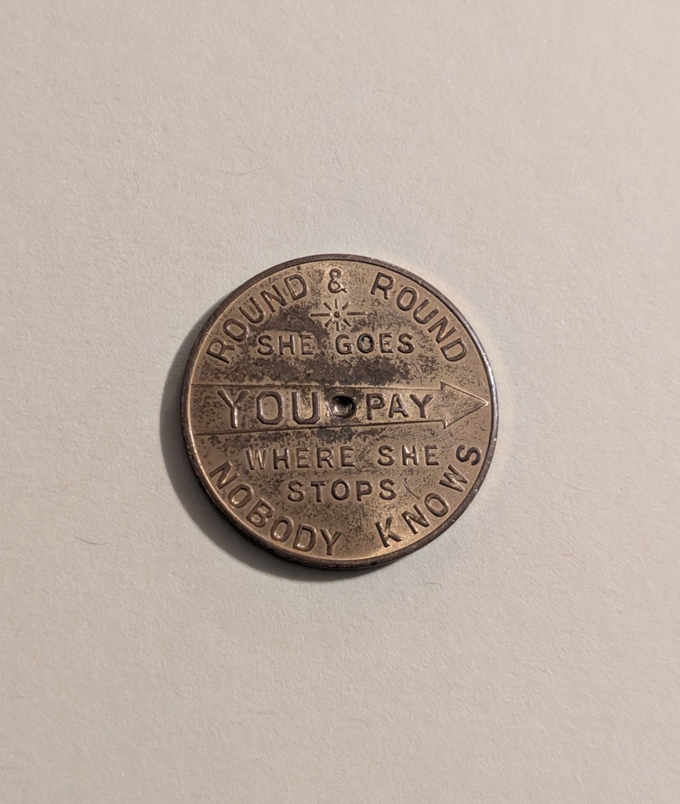 Horn-Draulic Loaders Spinning Token – Round & Round – Vtg Farm Equipment Coin Ad