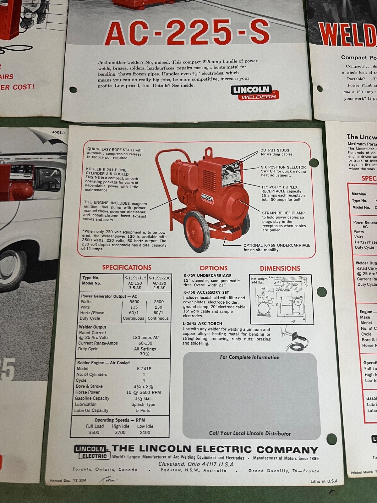 Vitnage Lincoln Welder Advertising Brochures/ Single Page Ads
