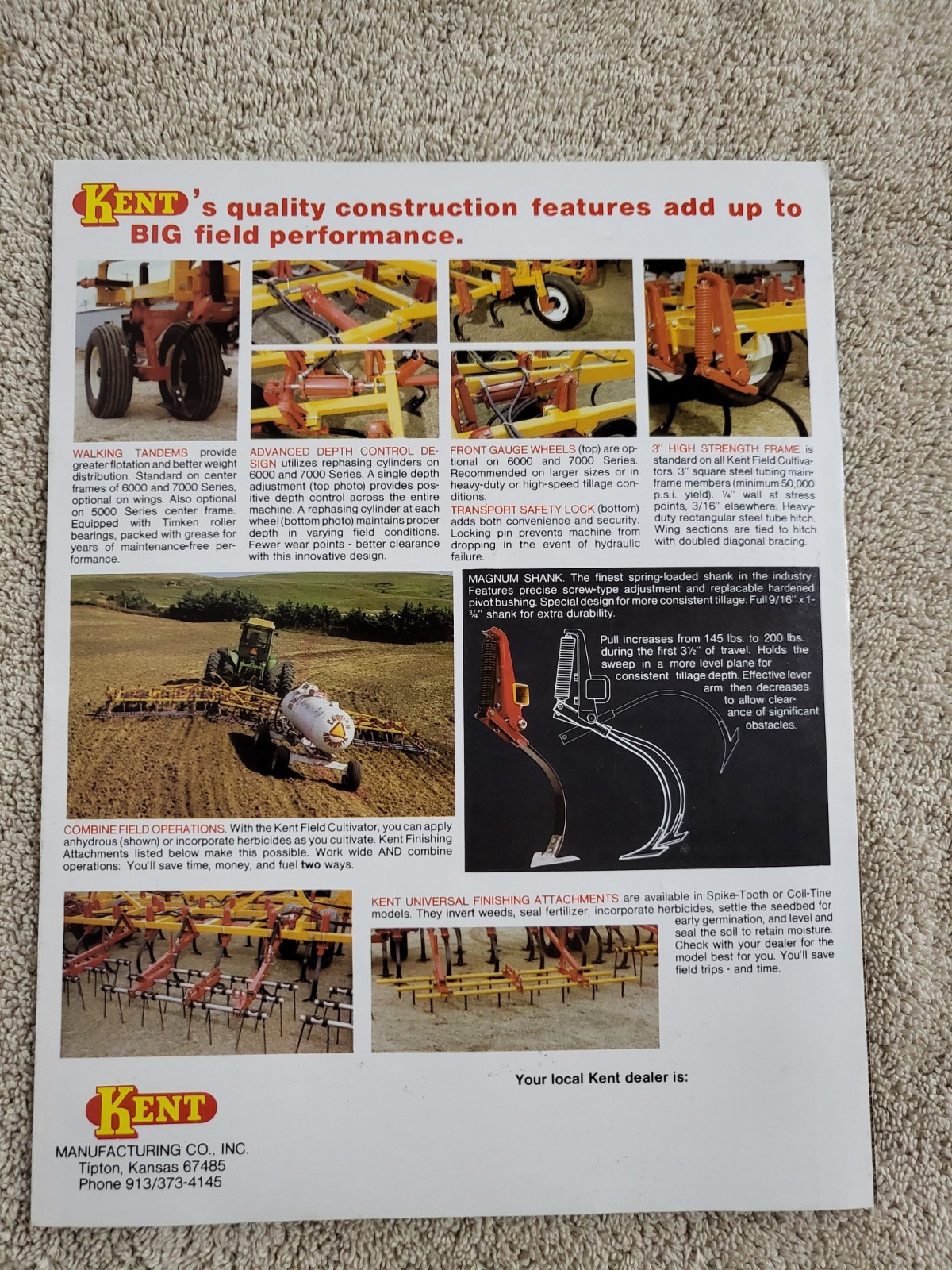 1970s Kent 4000 5000 6000 7000 Series Field Cultivators BROCHURE John Deere IH