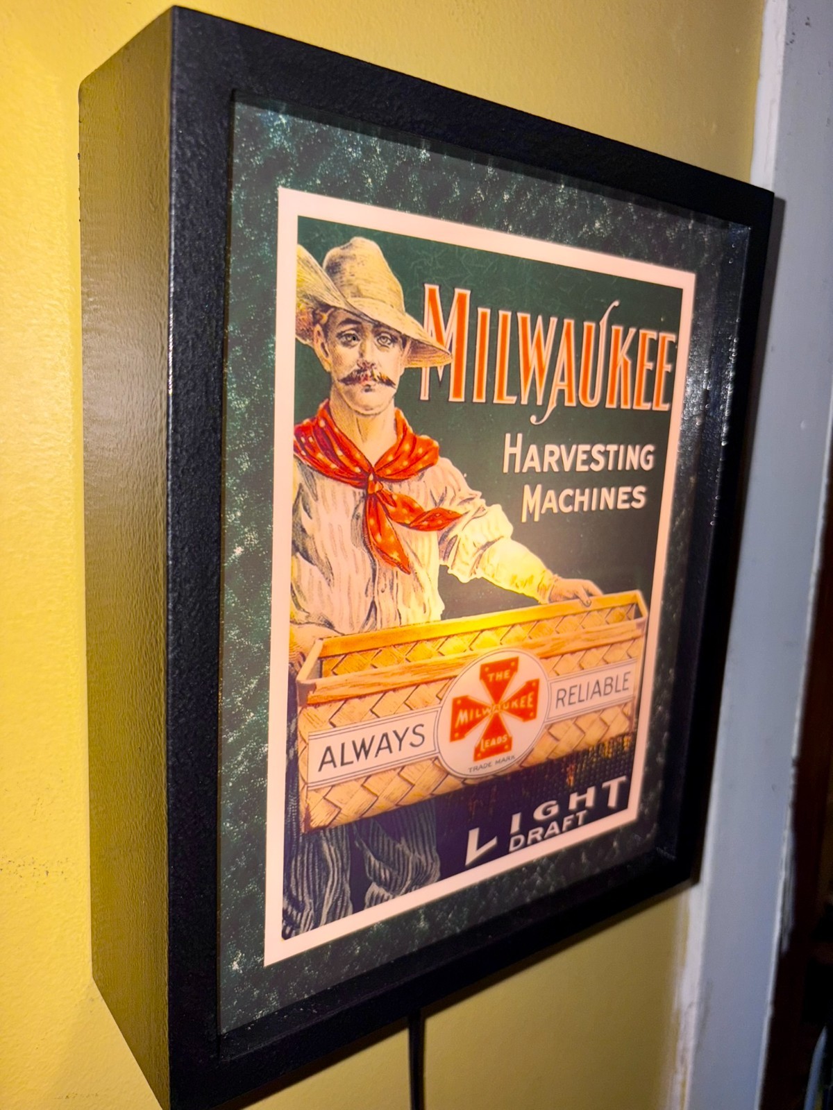 Milwaukee Harvesting Machines Tractor Farm Garage Retro Advertising Lighted Sign