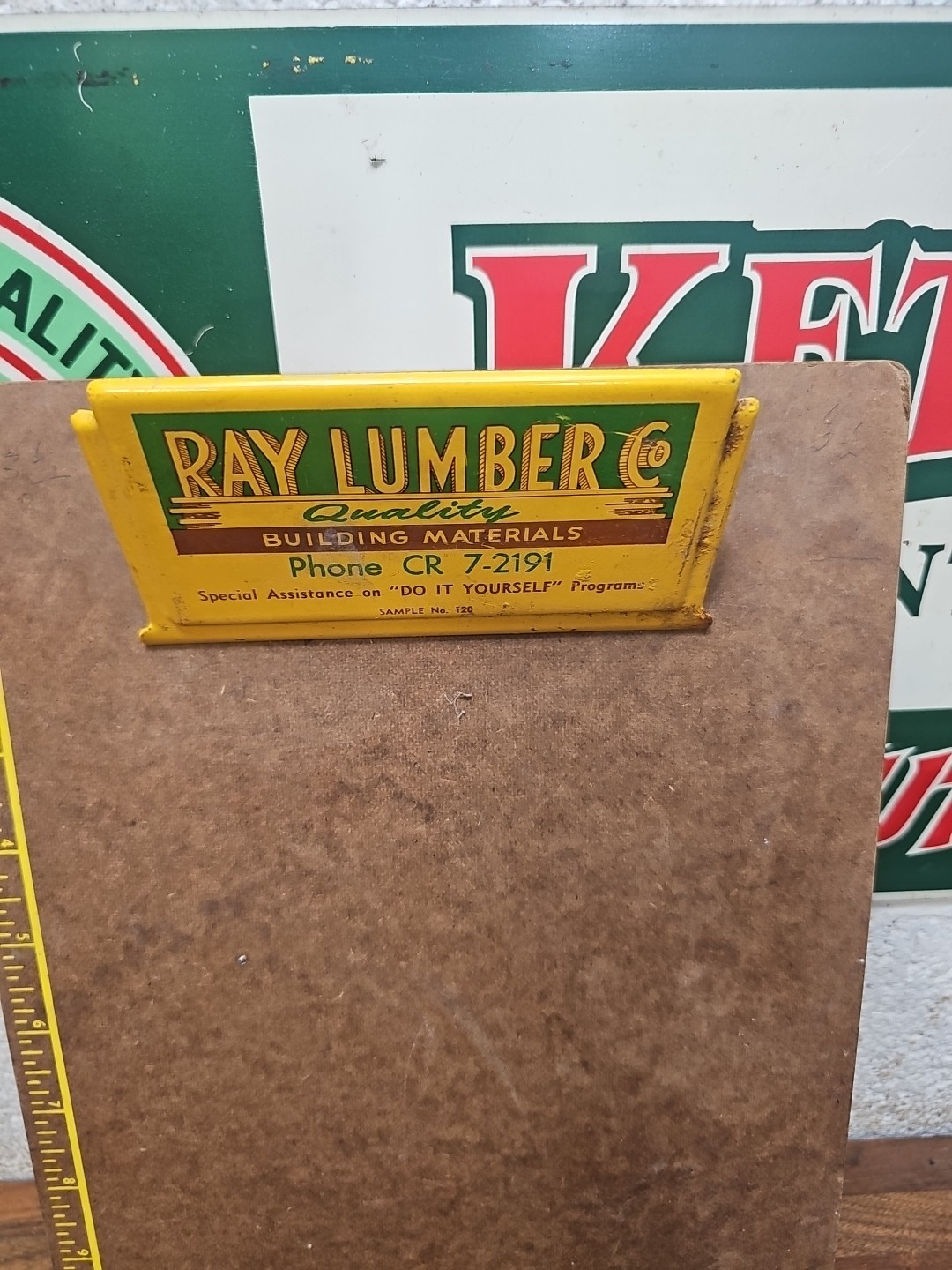 L42- NEAT vintage RAY LUMBER advertising Clipboard Metal Sign 13 x 9″