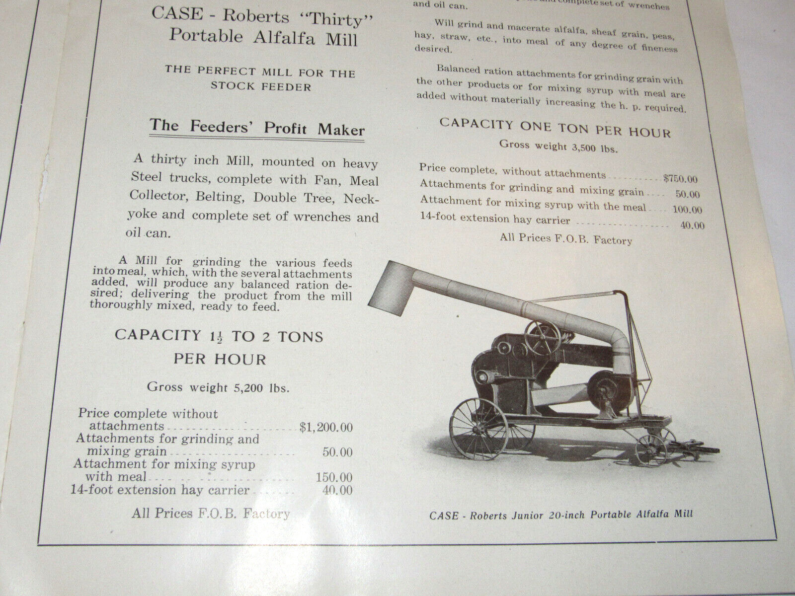 VTG 1913 CASE-ROBERTS ALFALFA MILLS CATALOG! J I CASE THRESHING MACHINE CO! JI